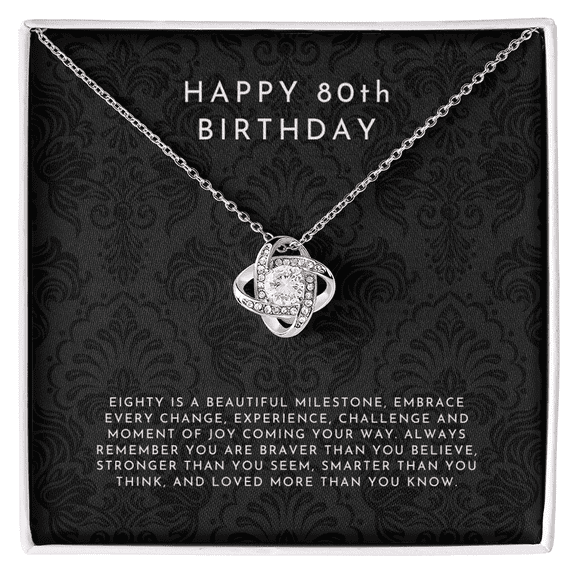 80th Birthday Gift, 80th Birthday Gift For Women Love Knot Necklace Standard Box