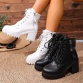 thumbnail image 5 of Women's Chunky Low Heel Short Ankle Boots, Round Toe Lace Up Side Zipper Design with Breathable Lining, Trendy Booties for Daily Party Gift, 5 of 5