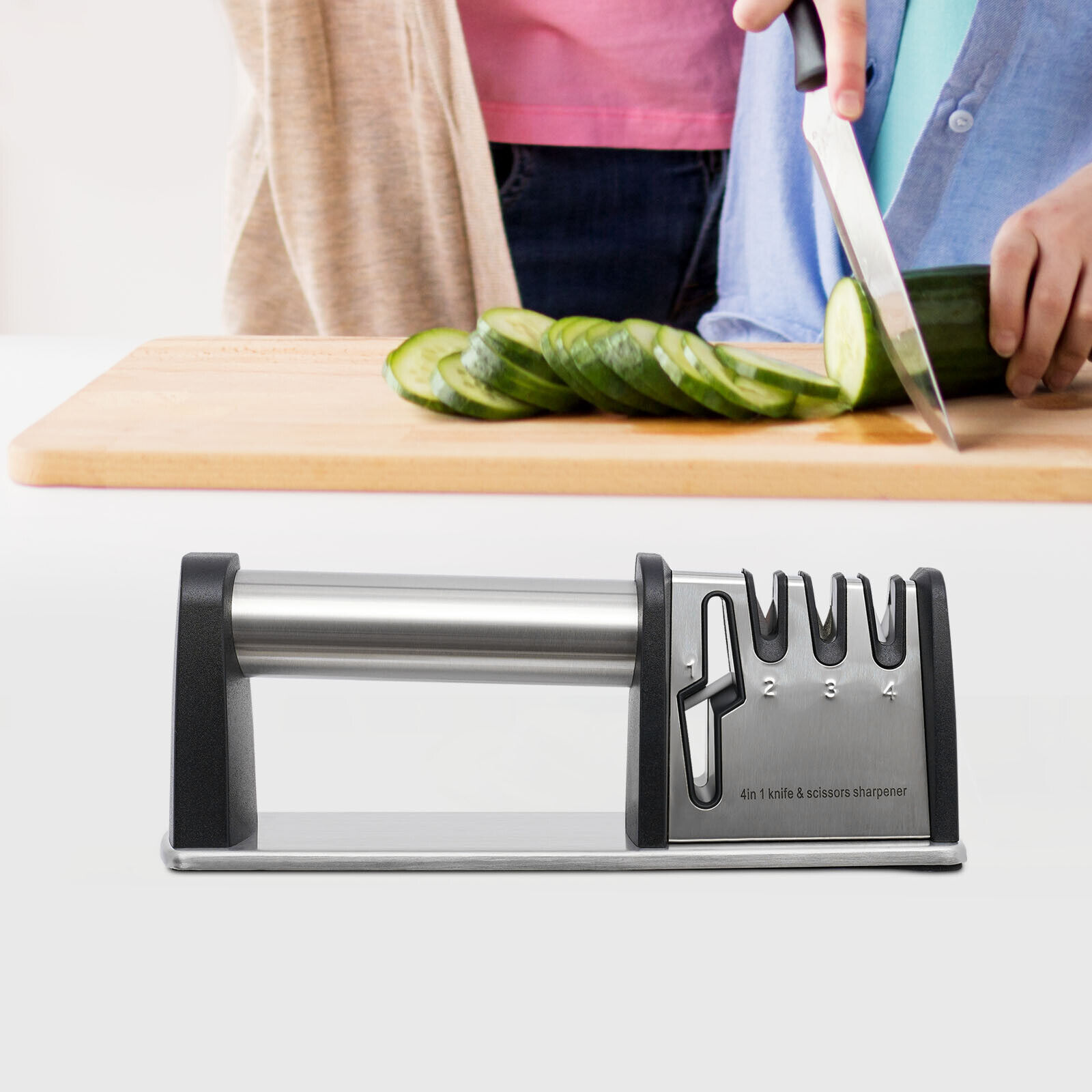 Manual Knife Sharpener, Stainless Steel Sharpener for Kitchen Knives Scissors Tools