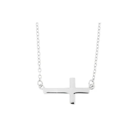- Beauniq Solid Sterling Silver Rhodium Plated Sideways Cross Pendant Necklace, 16