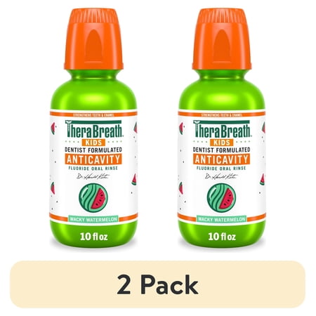 (2 pack) TheraBreath Kids Mouthwash with Fluoride, Organic Wacky Watermelon, Anticavity, 10 fl oz