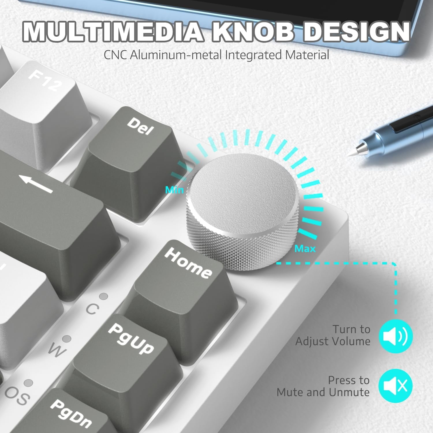 AJAZZ AK820 Mechanical Keyboard with CNC Knob Control, 75% ANSI Layout, 81Keys Gasket Mount Wired Gaming Keyboard, 5 Sound Absorbing Foam Hot-swap for PC, MAC