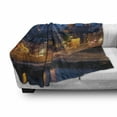 thumbnail image 3 of City Soft Flannel Fleece Throw Blanket, Night View of Amsterdam Famous Landmark European Urban Travel Architecture, Cozy Plush for Indoor and Outdoor Use, 60" x 80", Blue Marigold Tan, by Ambesonne, 3 of 6
