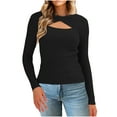 thumbnail image 6 of Htigea Women's Cutout Sweaters Ribbed Knit Long Sleeve Stretch Slim Fit Pullover Lightweight Fall Base Layer Tops Black XL, 6 of 6