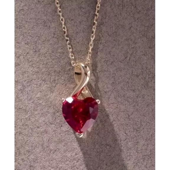 2CT Heart Cut Lab Created Ruby Women's 18" Chain Solitaire Pendant 14K Yellow Gold Plated 925 Silver 18"