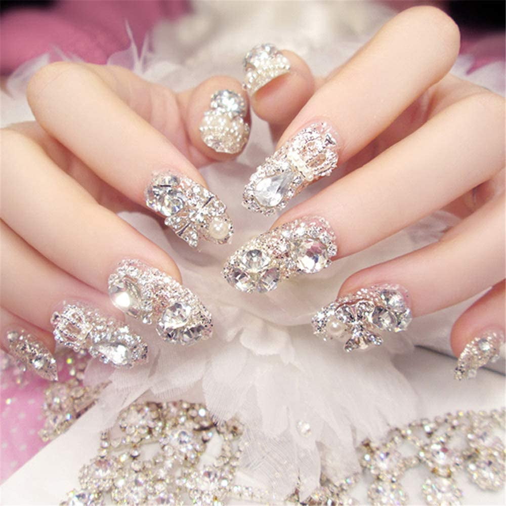 Pretty Rhinestone Decor | Wedding Bride Nail Art 
