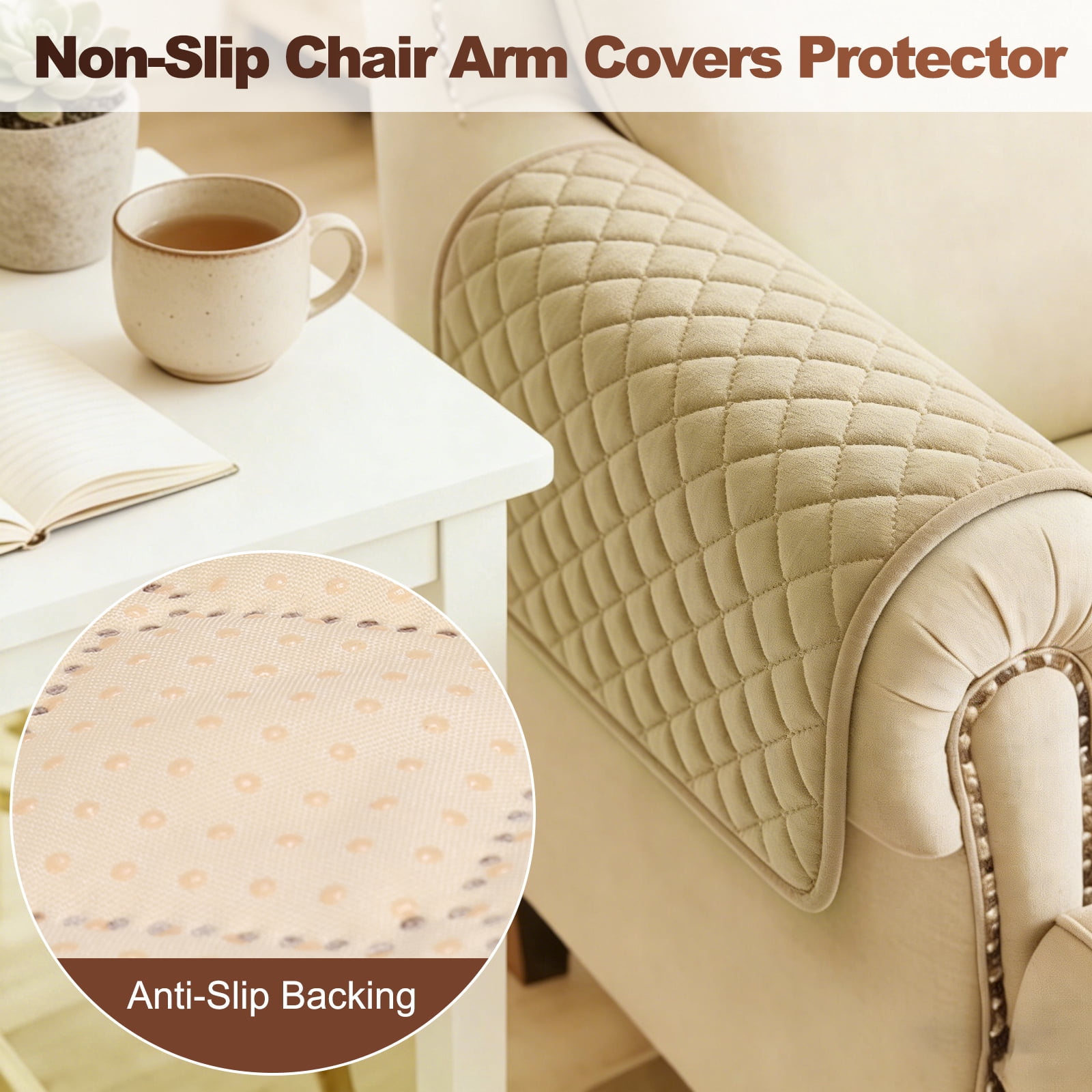 Uxcell 2 Pack Couch Arm Covers, 24" x 20" Waterproof Armrest Cover for Sofa, Non-Slip Chair Arm Covers Protector, Headrest Cover, Dark Brown