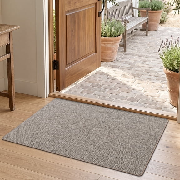 Frabe Ultra Thin Non-Slip Door Mat, Low Profile Rubber Backing Entrance Rug, Easy Clean Durable Woven Design for Indoor Entryway and Patio, Khaki 20" x 32"