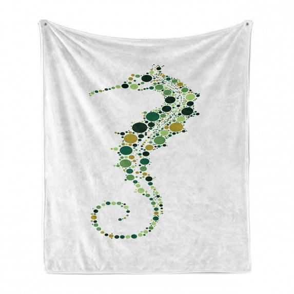 Seahorse Soft Flannel Fleece Throw Blanket, Pointillist Technique Hippocampus Design in Pastel Colors Ocean Wildlife Theme, Cozy Plush for Indoor and Outdoor Use, 50" x 60", Multicolor, by Ambesonne
