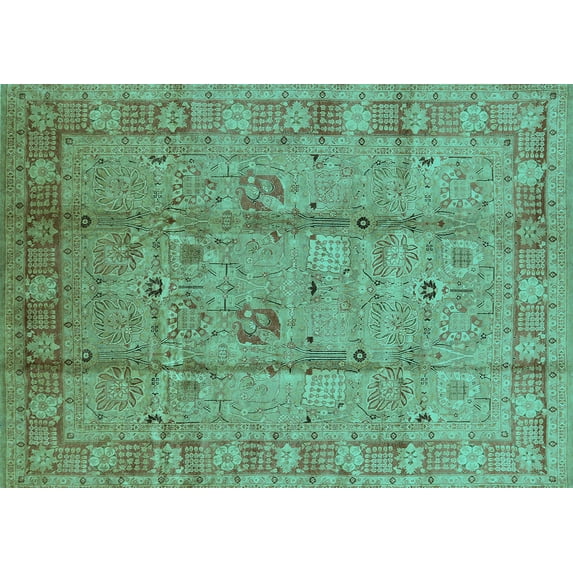 Ahgly Company Indoor Rectangle Oriental Turquoise Blue Industrial Area Rugs, 2' x 5'