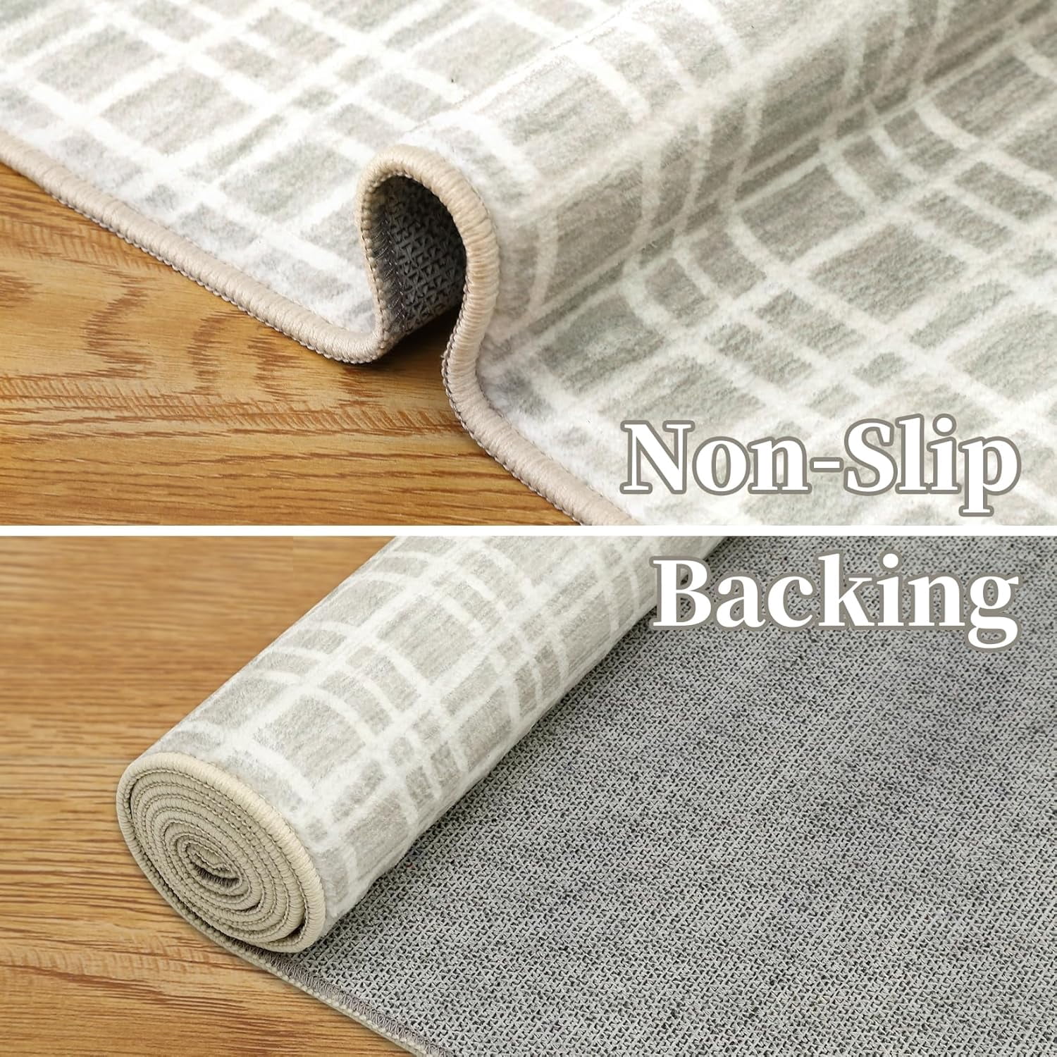 Memoryfield Washable Checkered Area Rugs 10' x 13', Throw Carpet for Bedroom Living Room Entrance Laundry Bathroom Plaid Modern Farmhouse Rug, Light Gray