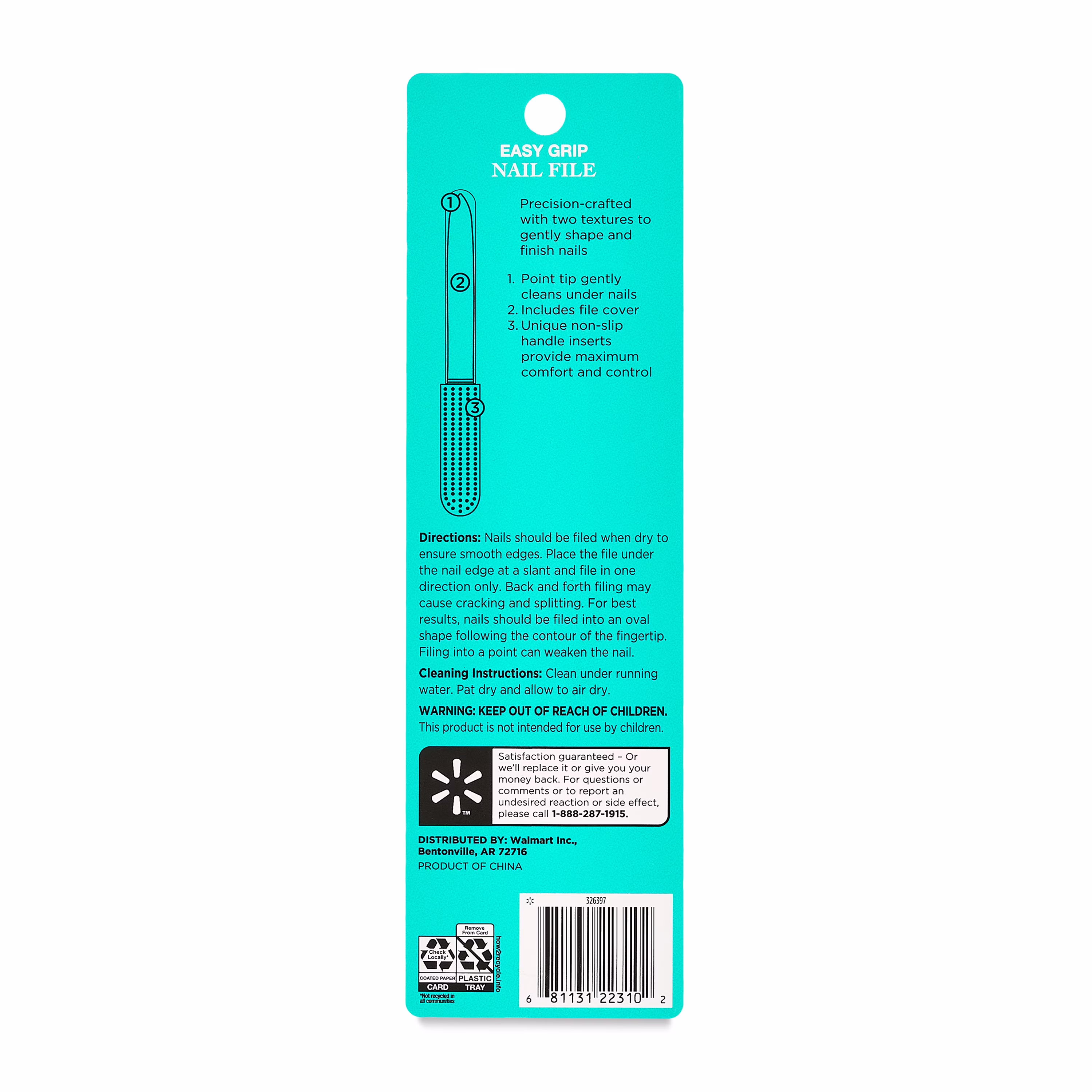 Equate Easy-Grip Fingernail File with Cover, 1 Count