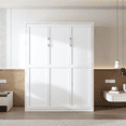 thumbnail image 4 of White Queen Murphy Bed, 65" Foldable Wall Bed with Metal Frame & Solid Wood Slats, Space-Saving for Bedroom & Guest Room, 4 of 25