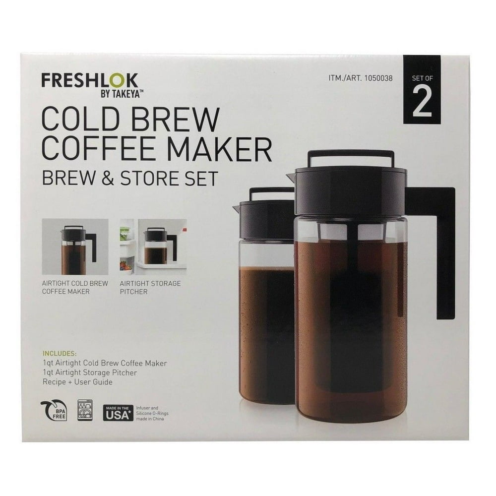 Takeya Cold Brew Coffee Maker & Storage Pitcher Set 1 Quart Size 2PACK
