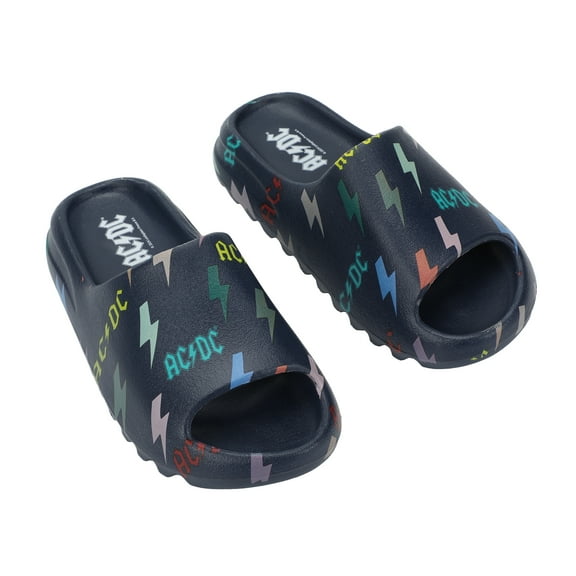 ACDC Rainbow Thunderbolt Logos Men's Blue Slide Sandals
-Large