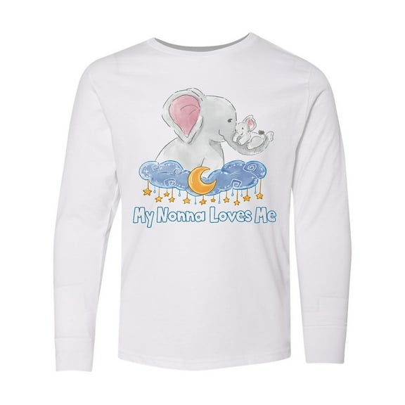 Inktastic My Nonna Loves Me Cute Elephants Clouds Moon and Stars Long Sleeve Youth T-Shirt