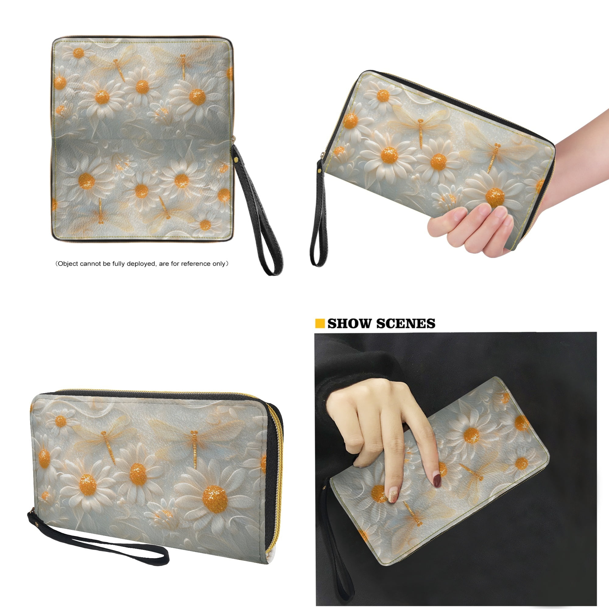 ZUXONGSY Daisy Flower Dragonfly Print Leather Satchel Bag for Women with Matching Wallet Set Waterproof Office Tote for Shopping Work