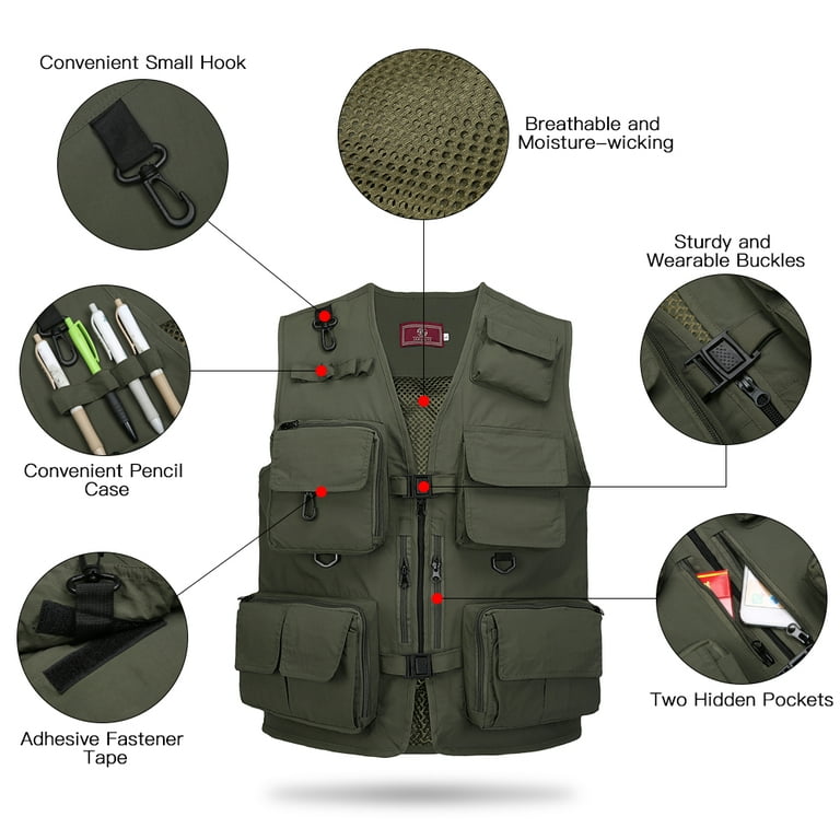 Mens Multi Pocket Fishing Photographer Vest For Outdoor Sports Army Green/Black  201214 From Bai01, $12.33