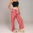 thumbnail image 3 of Women's Red Vertical Stripe Wide Leg Pants with Smocked Waistband Contrast Plaid Detail and Relaxed Full-Length Fit - Red, Medium, 3 of 7