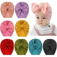 thumbnail image 2 of 8 Pack Solid Large Turban Hat Cap Beanie Bonnet with Big Hair Bow Hospital Baby Hats Knot Headwraps Turbans for Newborn Baby Girls Toddlers Infants Kids, 2 of 4