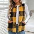 thumbnail image 6 of Yutgune Women's Plaid Sherpa Vest Open Front Sleeveless Fleece Jacket with Pockets Casual Fall Winter Outerwear, 6 of 10