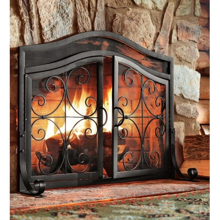 Small Crest Fireplace Screen With Doors Walmart Com