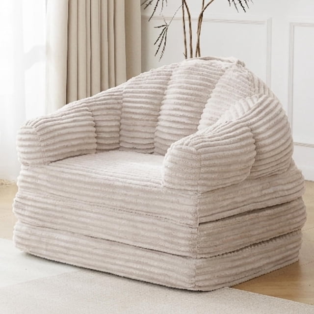 UTILIA Sofá Cama Plegable para Sala y Dormitorio, Sillón de Piso Convertible 2 en 1, Tela de Pana Suave, Base Antideslizante, Asa Superior y Espuma de Alta Densidad para Hogar, Beige