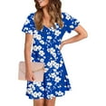 thumbnail image 7 of Uaswgudfs Women's Short Sleeve V-Neck Midi Dress​ - Summer Casual Floral Embellishment & Pockets, Knee-Length Soft Fabric & Versatile Style Dark Blue 2XL, 7 of 7