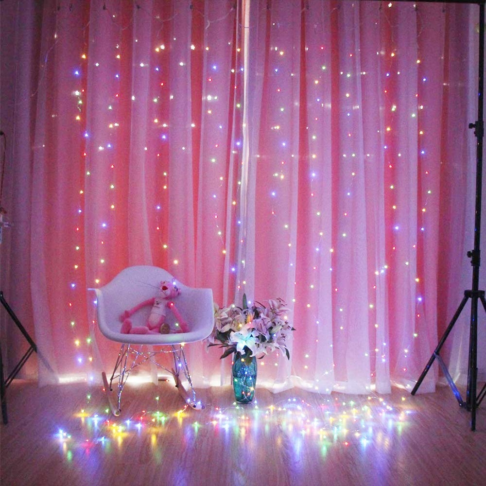 Led Light String, 8 Mode Remote Control Waterproof Christmas Curtain Light String Led Light String USB Waterfall Light Copper Wire Light Curtain Light Colorful 300 - image 4 of 7