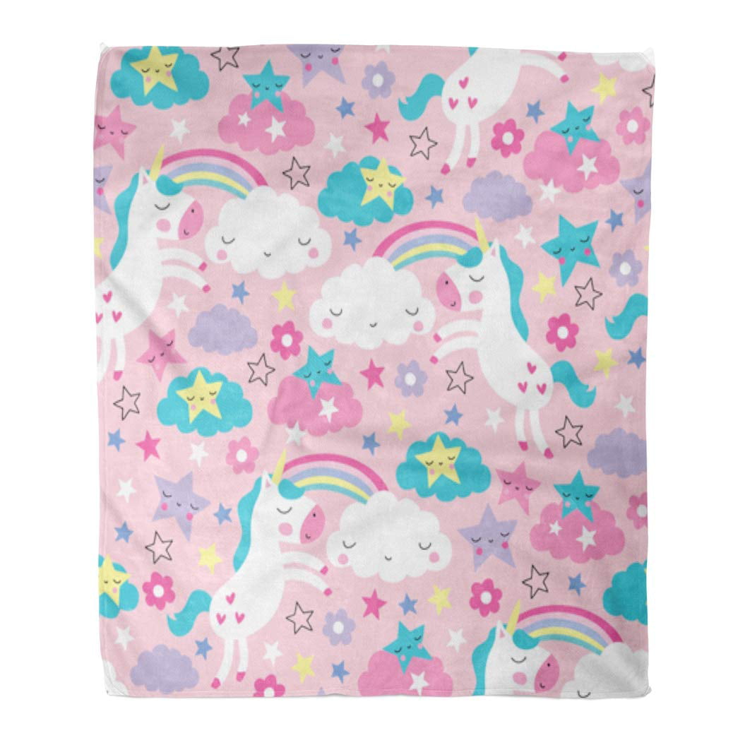 ASHLEIGH Flannel Throw Blanket Colorful Flower Pink Unicorn Pattern ...