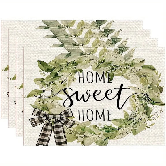Housewarming Placemat Set of 4 Home Sweet Home Watercolor Wildflower Spring Farmhouse Kitchen Decorative Placemat 18x12 Inch Vintage Plank Vase Placemat for Outdoor Party Table Decoration