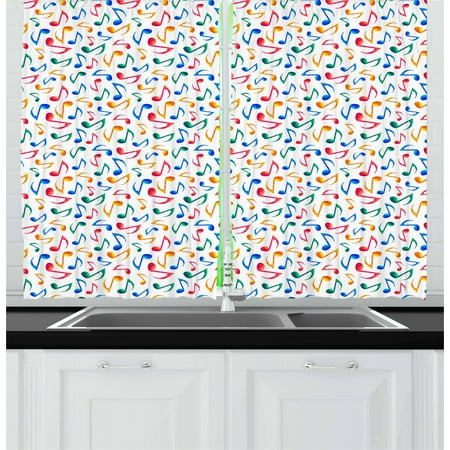 Music Curtains 2 Panels Set Cute Musical Notes Melody Kids Beats