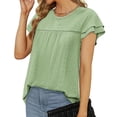 thumbnail image 3 of Short Sleeved Women's Round Neck Ruffle Sleeve Eyelet Summer Casual Tunic Tops, 3 of 5