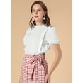 thumbnail image 3 of INSPIRE CHIC Women's Mock Neck Sleeveless Lace Work Office Button Down Shirt White L, 3 of 6