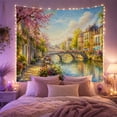 thumbnail image 2 of Sunny European Canal Town with Stone Bridges and Blossoming Trees Serene Vintage for Travel Enthusiasts Scenic Wall Art Decor Housewarming Gift Tapestry Wall Hanging for Bedroom and Living Room, 2 of 7