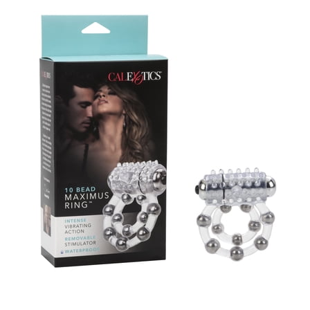 CalExotics 10 Bead Vibraing Maximus Erection Ring for Couples - Clear