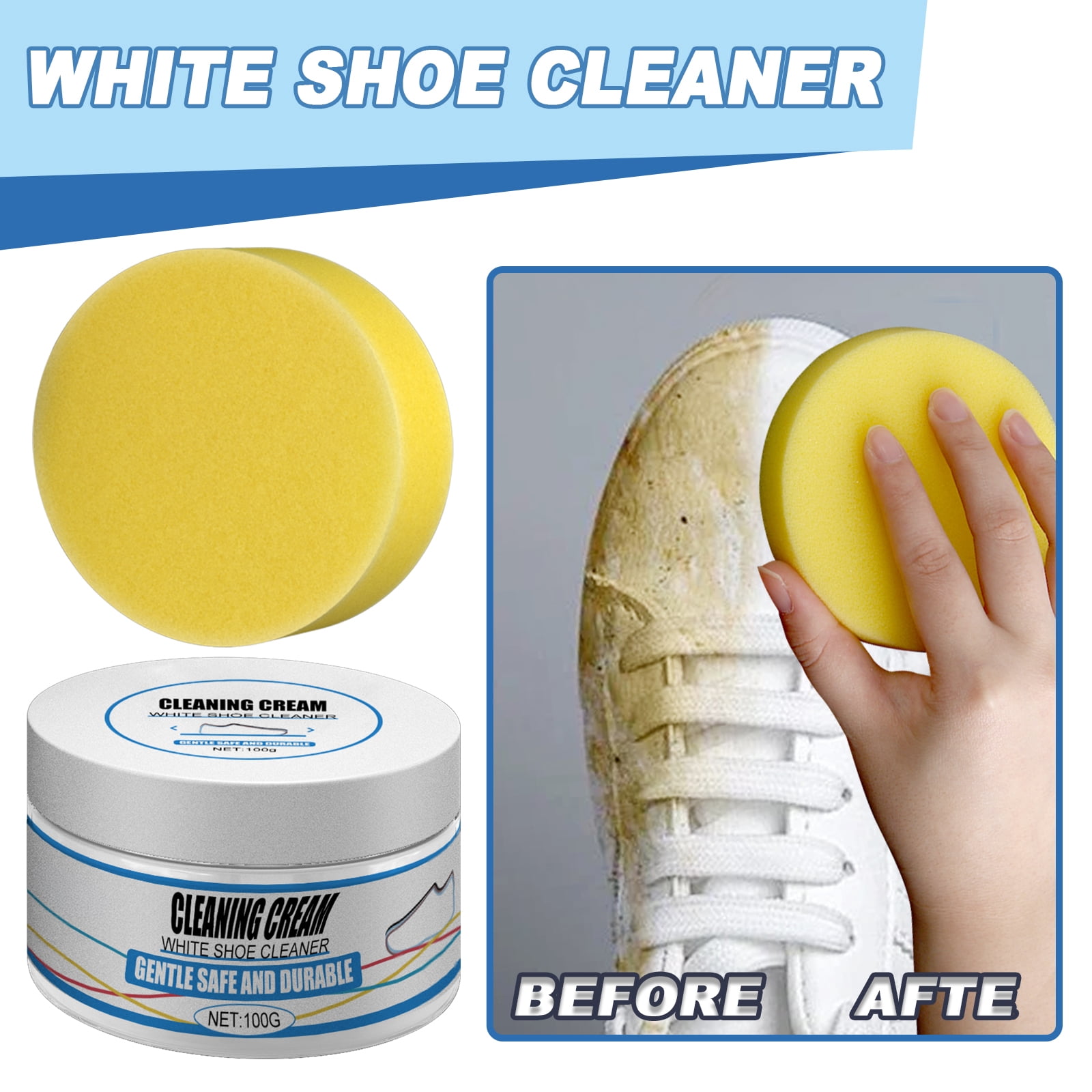 Alvantor White Shoe Cleaner, Remove Stains Shoe Cream No Need to Wash Solid with Sponge