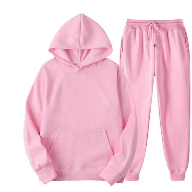 CFLVAEK Womens Sweatsuits 2 Piece Set Plus Size Long Sleeve Hoodies Casual Drawstring Fall Sweatpants with Pocket Solid Color Basic Fall Suits Pink S
