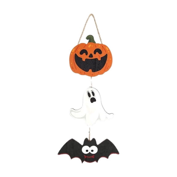 Dvumao Wooden Hanging Sign for Halloween Parties Pumpkin Ghost and Bats Designs Decor for Halloween Shop Windows and Feature Walls