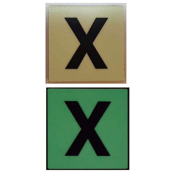 PHOTOLUMINESCENT DOOR IDENTIFICATION LETTER X SIGN HEAVY DUTY / GLOW IN THE DARK "DOOR NUMBER" SIGN HEAVY DUTY (ALUMINUM SIGN 1.5 X 1.5)