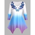 thumbnail image 1 of Tallas grandes Impresión de mariposa OMBRE COLOR PANDETERCHIEZ CAMISETA Rosegal  Mangas largas de talla grande, 1 of 5