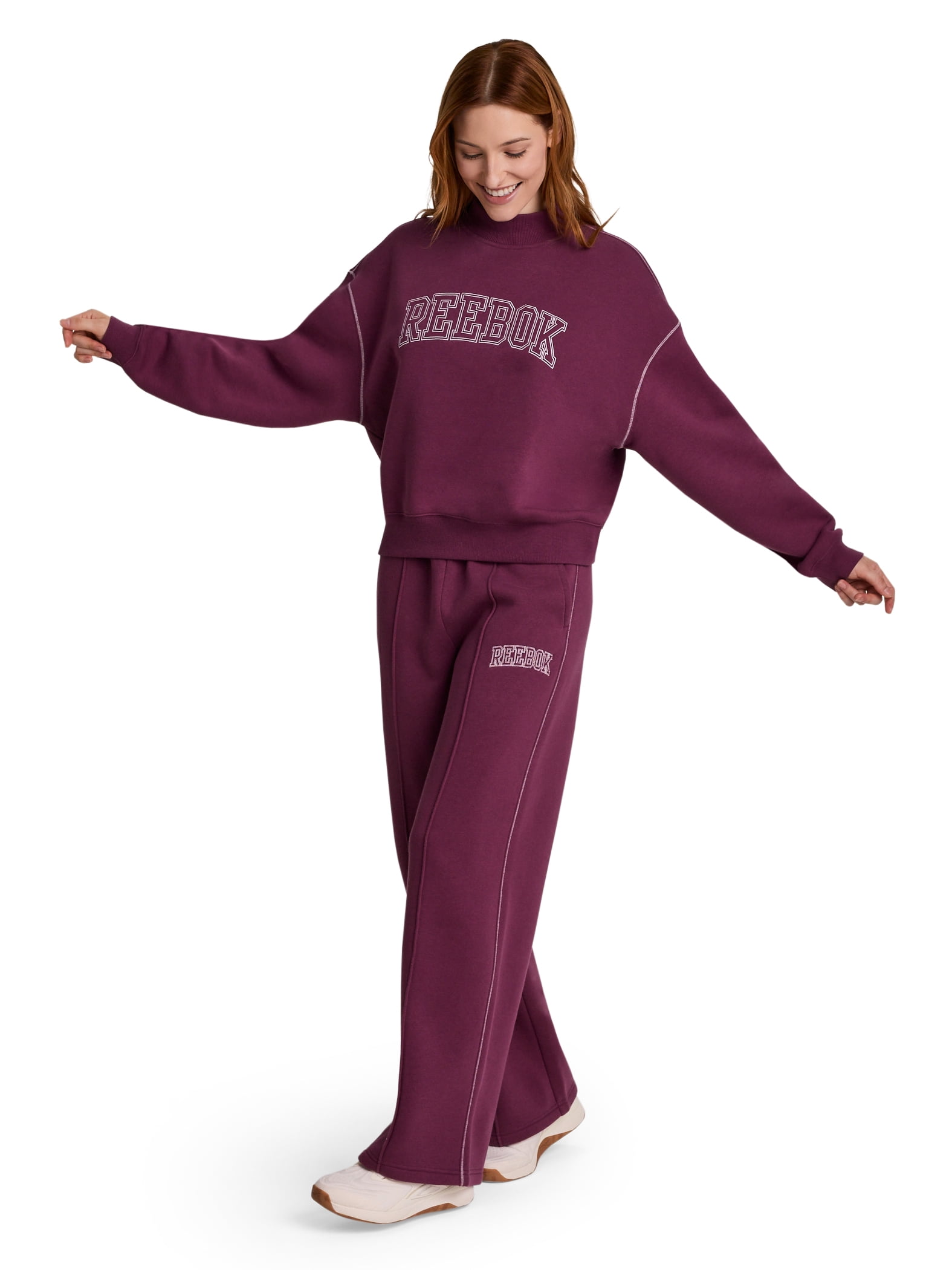 Reebok Women's Game Day Fleece Contrast Stitch Mock Neck Top, Sizes XS-XXXL