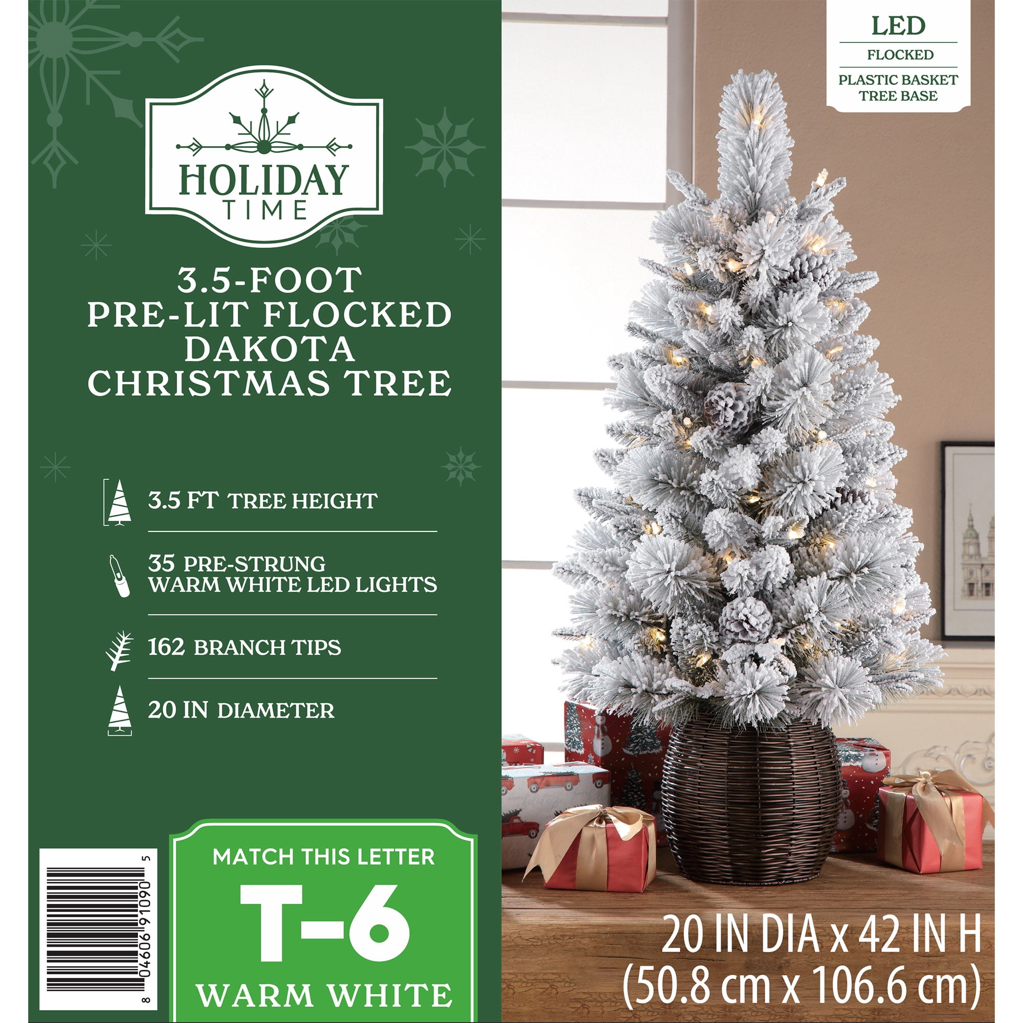 3.5ft Prelit Flocked Dakota Artificial Christmas Potted Tree by Holiday Time, 35 Warm White LED