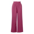 thumbnail image 4 of QLEICOM Womens Slacks Women's Relaxed Fit Straight Leg Pants Solid Cotton Linen Drawstring Elastic Waist Long Wide Leg Pants Work Cargo Casual Pants Wide Leg Pants Relaxed Fit Trousers Hot Pink M, 4 of 6
