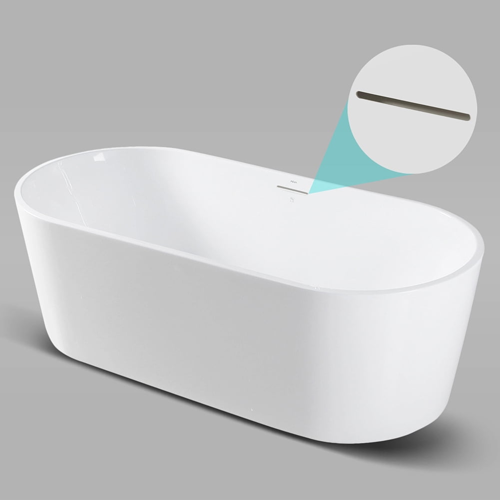 Kepooman Modern Stand Alone Soaking Tub with Brushed Nickel Drain & Overflow Hole, 66.5 x 31.5in Kepooman Modern Stand Alone Soaking Tub with Brushed Nickel Drain & Overflow Hole, 66.5 x 31.5in