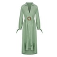 thumbnail image 3 of YueHuiYing Women's Lapel Collared Maxi Blouse Dress V-Neck Elegant Batwing Long Sleeve A-Line Pleated Shirt Long Dress Green L, 3 of 6