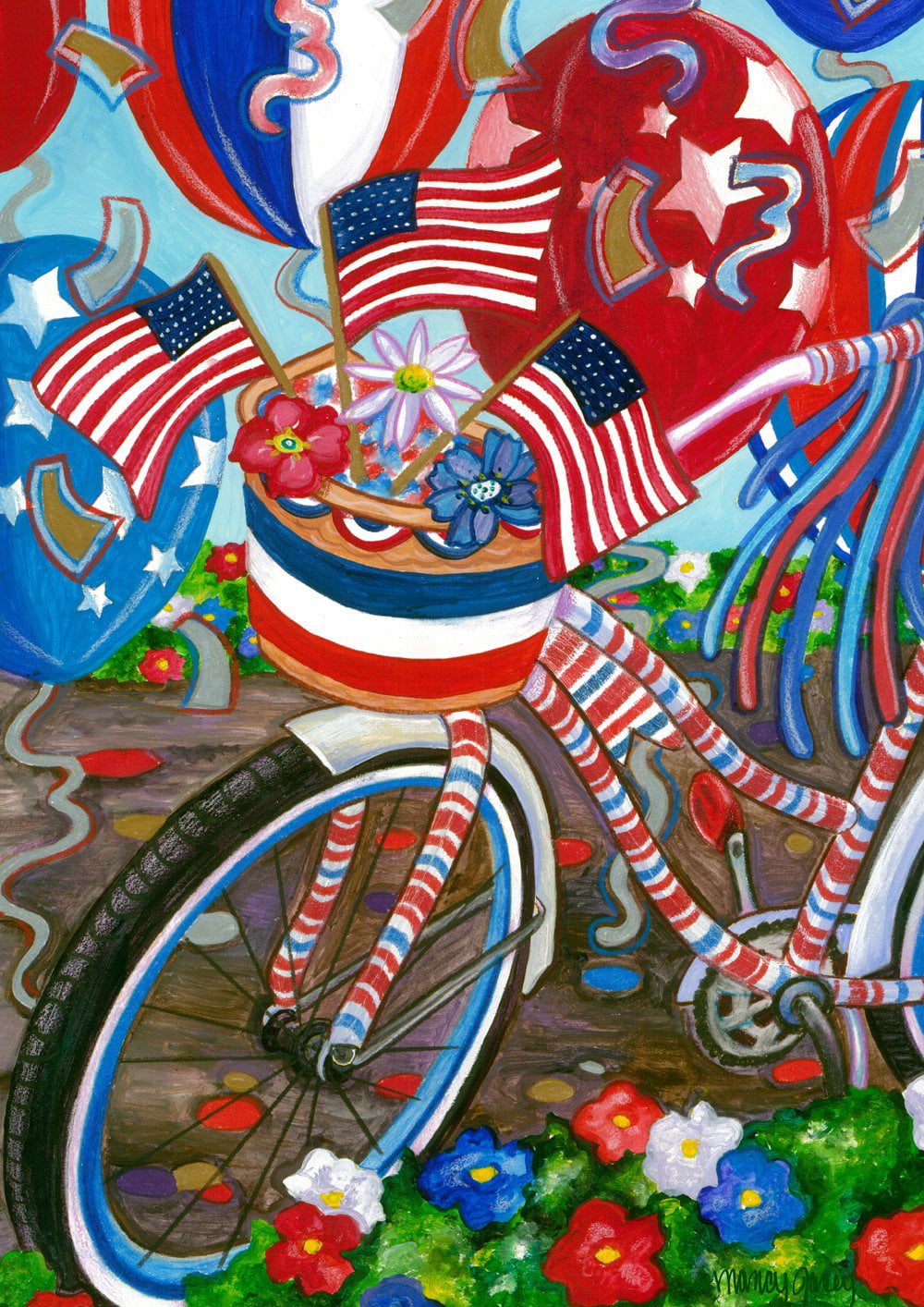 Toland Patriotic Pedals 12.5 x 18 Colorful Summer Bike Stars Stripes Garden Flag