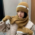 thumbnail image 6 of Xfvqtps 3PCS Womens Hat Scarf Gloves Three-Piece Set Knitted Simplicity Fashionable All-Match Ear Protection Pullover Warm Winter Hat Mitten Scarf Set Brown, 6 of 10