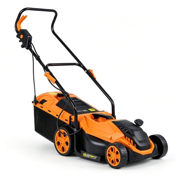 YANGXUN 12‑Amp Corded Electric Push Lawn Mower 14" Cutting Width Walk‑Behind Mower with 5‑Height Adjustment & 8‑Gallon Grass Bag for Small Yards‑Orange