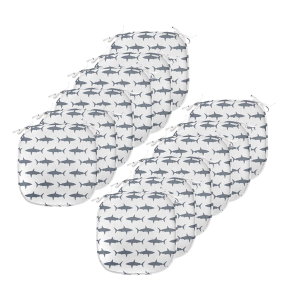Sea Animals Chair Seating Cushion Set of 12, Sharks Swimming Horizontal Silhouettes Powerful Dangerous Wild Life, Seat Pads with Anti-slip Backing, 16"x16", Charcoal Grey White, by Ambesonne